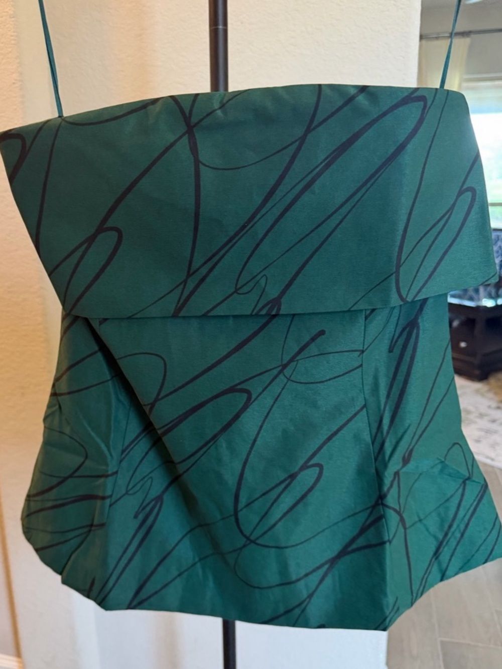 NWT Tuckernuck Pine Twombly Adrienne Strapless Peplum Top M Green Black Abstract